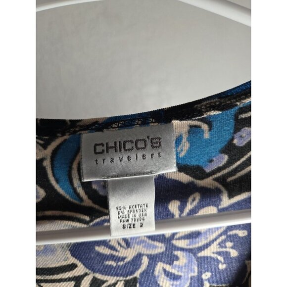 Chico's Travelers Teal Floral Paisley V-neck Tunic Top Stretch Packable 2 12/14 - Picture 2 of 4
